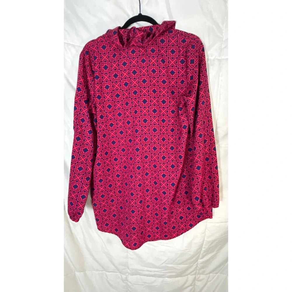 Mud Pie Womens Geometric Print Ruffle Neck Long Sleeve Button‎ Up Blouse Small - Picture 7 of 9